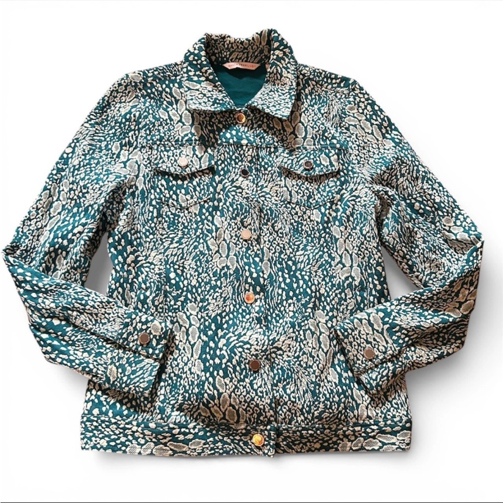 Isaac Mizrah Live White and Teal Paisley Floral Spring Jacket Size Medium